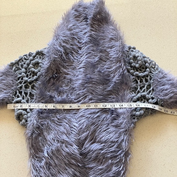 BOLERO CARDIGAN WOOL BLEND GREY KNIT FUZZY 3/4 SLEEVE SHAWL COLLAR SMALL - Picture 5 of 13